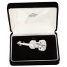BROCHE VIOLON ARGENTE ET STRASS BOITE VELOUR BLEU