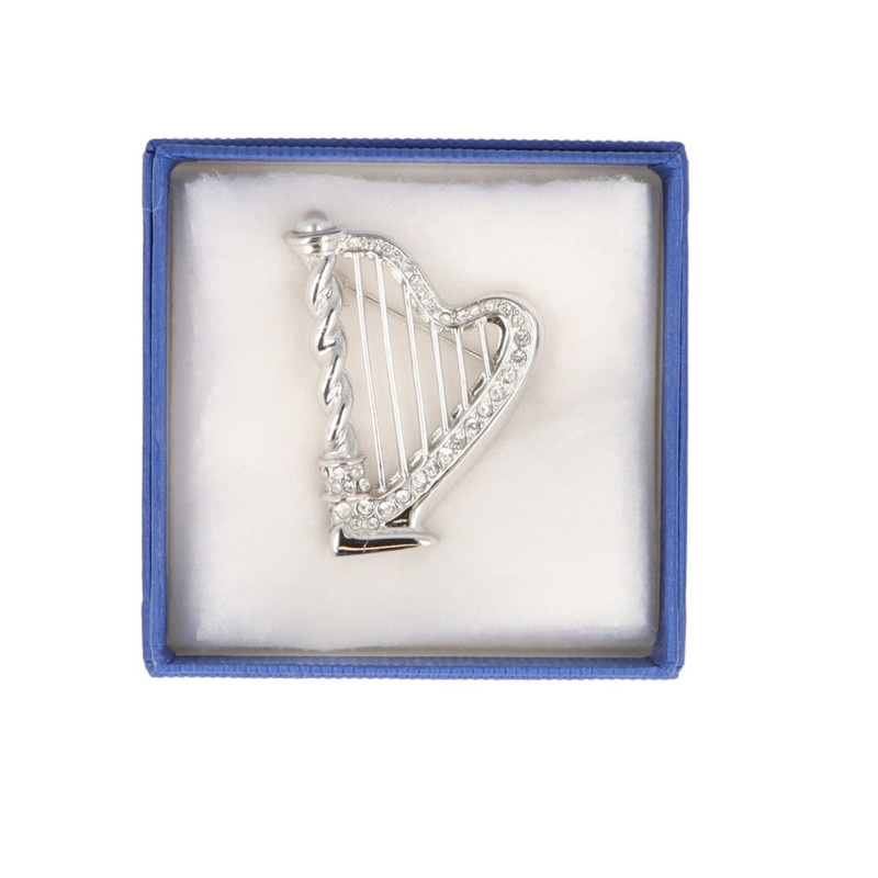 BROCHE HARPE ARGENTE ET STRASS