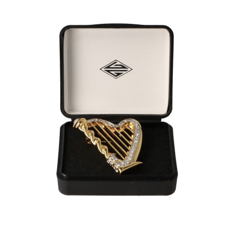 BROCHE HARPE DORE ET STRASS