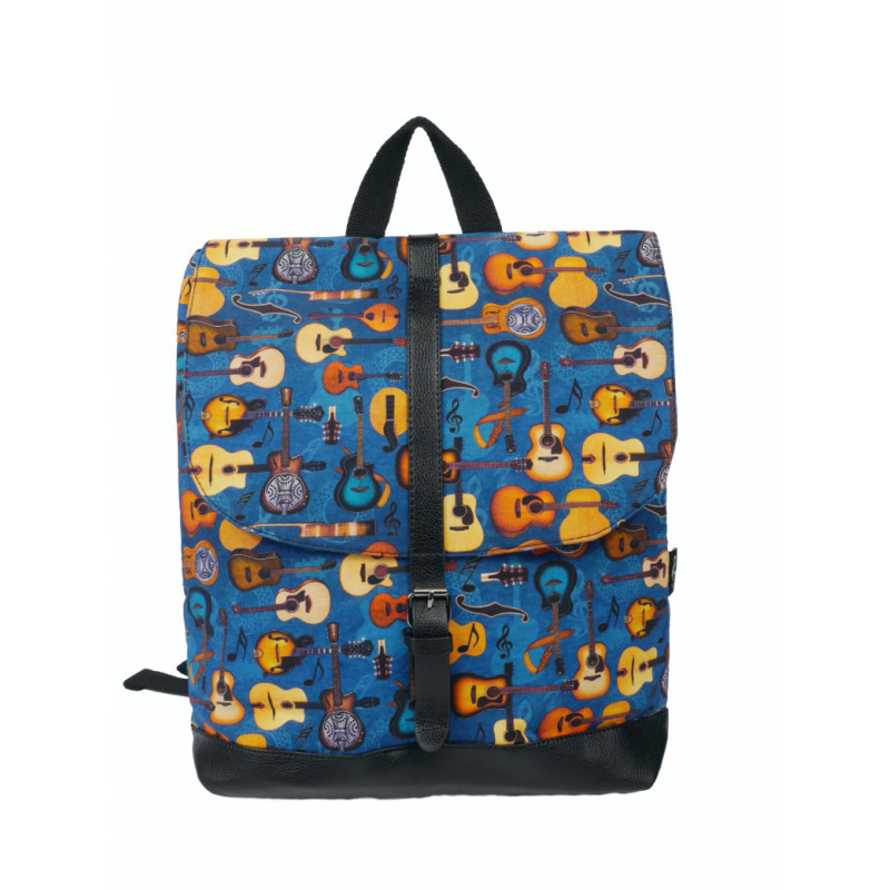 SAC A DOS BE PASSIONATE MOTIFS GUITARES COLORIS BLEU