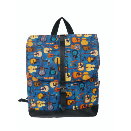 SAC A DOS BE PASSIONATE MOTIFS GUITARES COLORIS BLEU