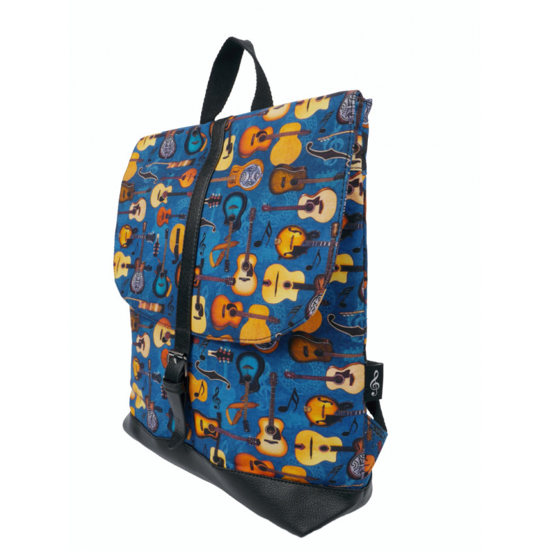 SAC A DOS BE PASSIONATE MOTIFS GUITARES COLORIS BLEU