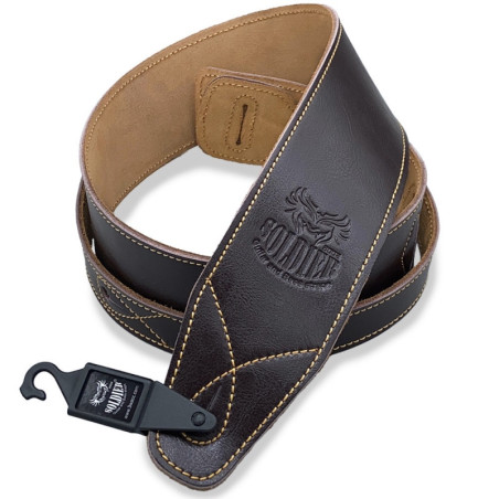 SANGLE SOLDIER CUIR LISSE MOTIF SURPIQURE MARRON FONCE GL01504