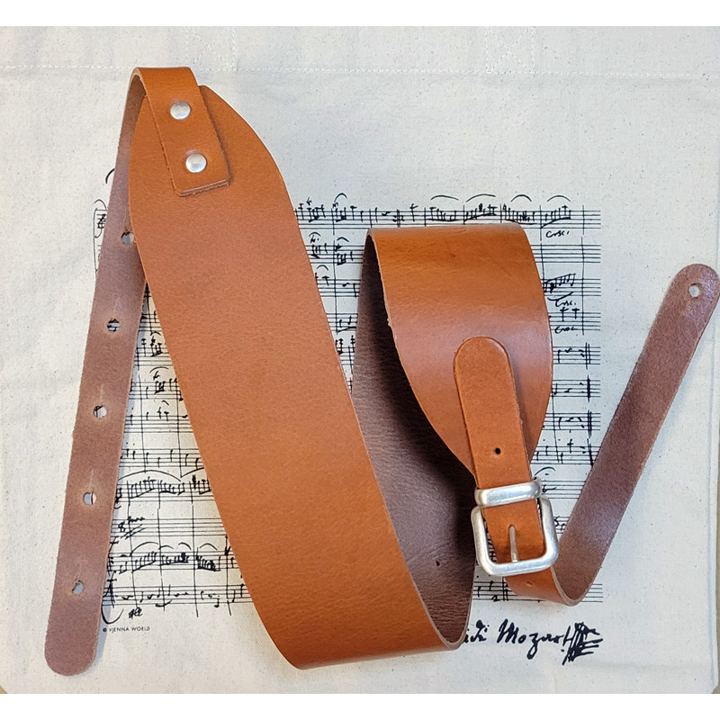 SANGLE LIAM'S GUITARE BASSE CUIR 8CM MARRON CLAIR A BOUCLE W4