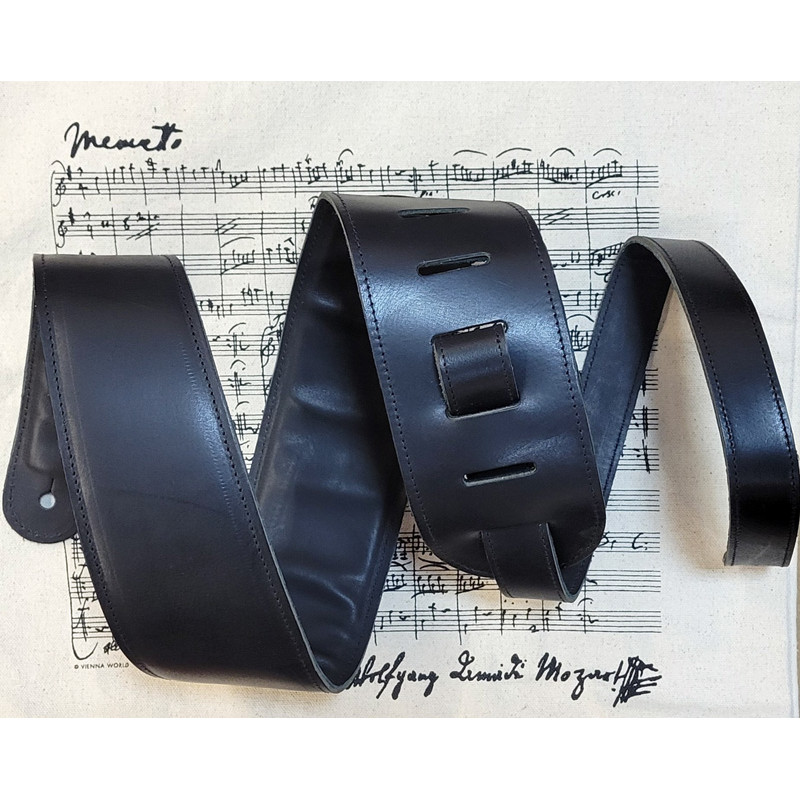 SANGLE LIAM'S GUITARE CUIR NOIR LARGE 8 CM REMBOURRÉE W11 NOIR