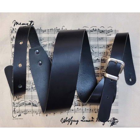 SANGLE LIAM'S GUITARE CUIR NOIR A BOUCLE 6CM W3