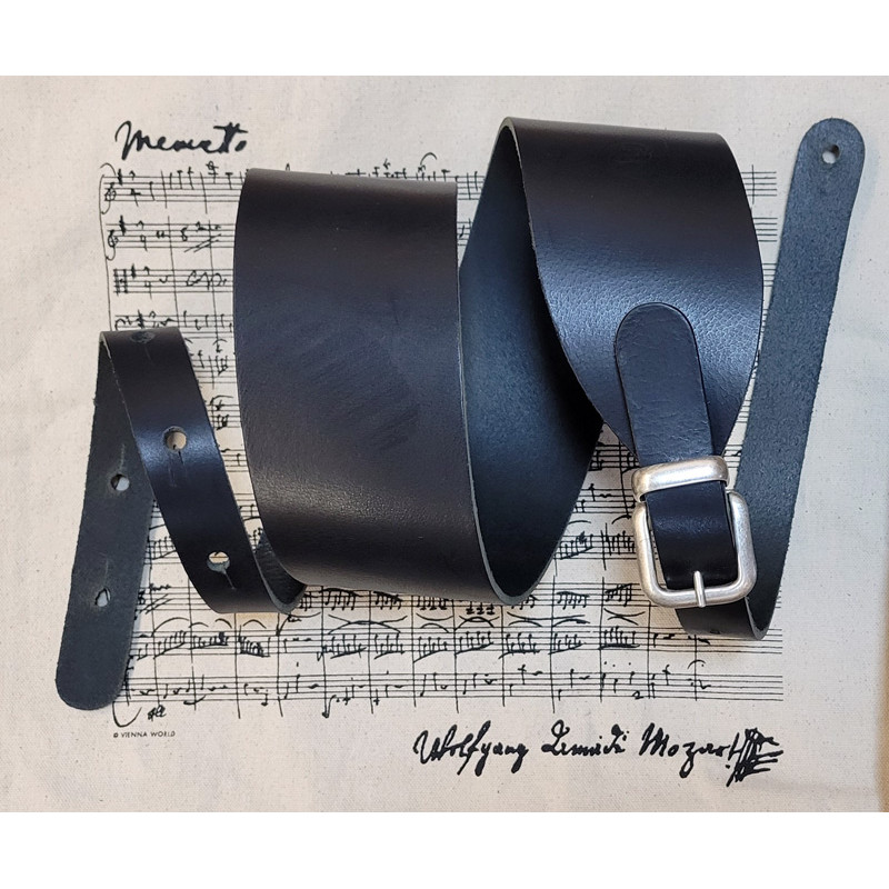 SANGLE LIAM'S GUITARE BASSE CUIR 8CM NOIR A BOUCLE W4