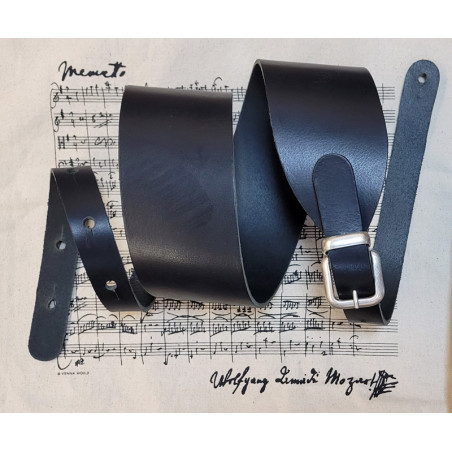 SANGLE LIAM'S GUITARE BASSE CUIR 8CM NOIR A BOUCLE W4