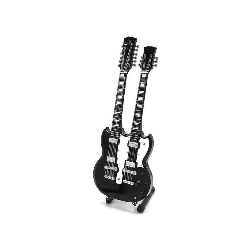 MINIATURE GUITARE JIMMY PAGE DOUBLE MANCHE SG NOIRE 27CM 