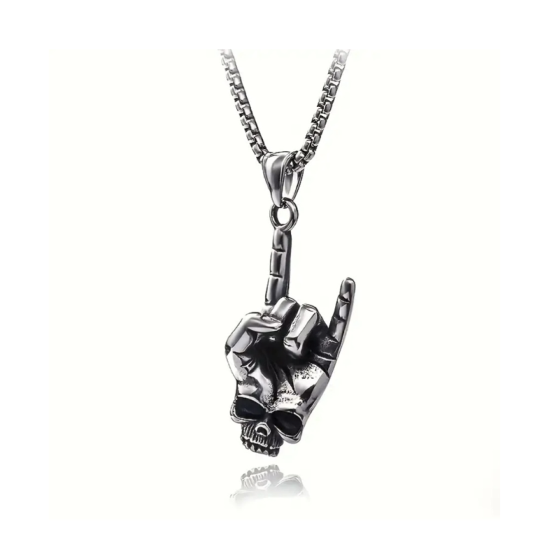 PENDENTIF REGLABLE TETE DE MORT ROCK METAL