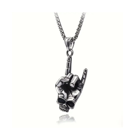 PENDENTIF REGLABLE TETE DE MORT ROCK METAL