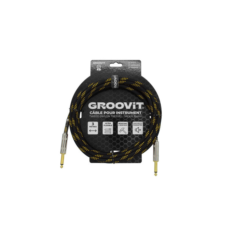 CABLE GROOVIT NYLON TRESSE JACK/JACK 3M NOIR/OR
