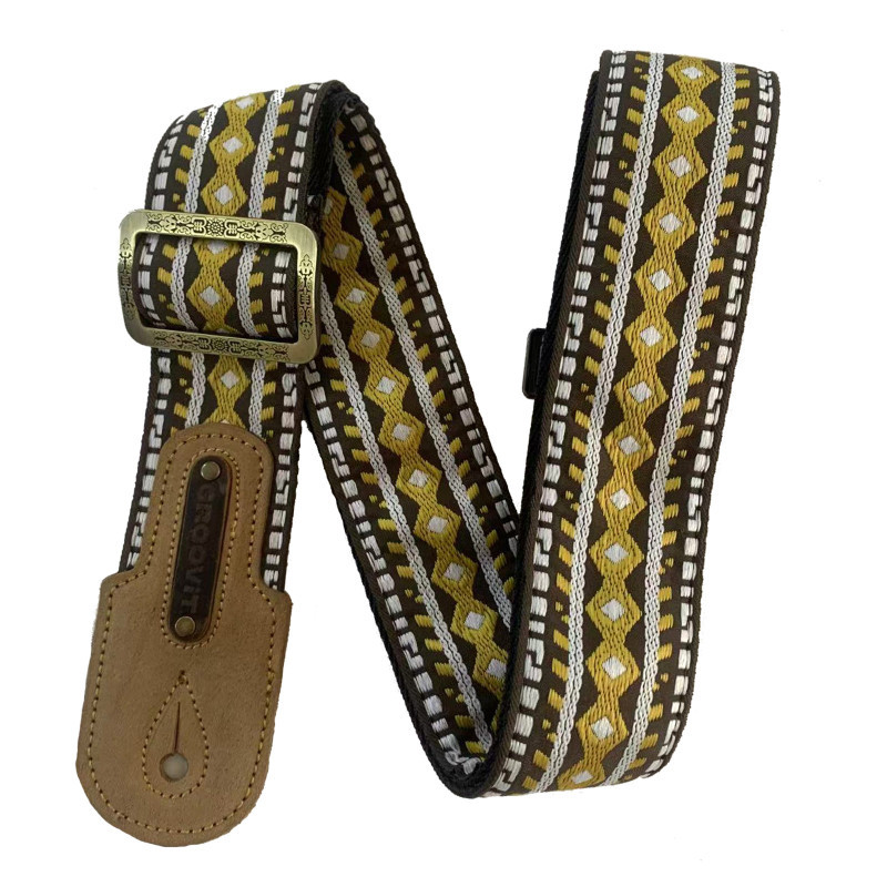 SANGLE GUITARE GROOVIT JACQUARD MOSAIQUE DOREE 