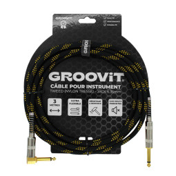 CABLE GROOVIT NYLON TRESSE  JACK/JACK COUDE 3M NOIR ET OR
