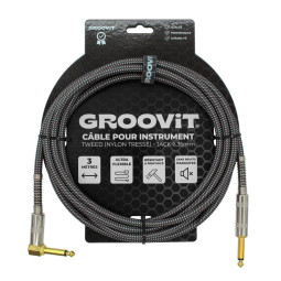CABLE GROOVIT NYLON TRESSE  JACK/JACK COUDE 3M GRIS