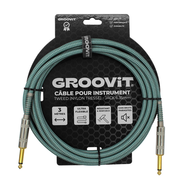 CABLE GROOVIT NYLON TRESSE BLEU CIEL JACK /JACK 3M