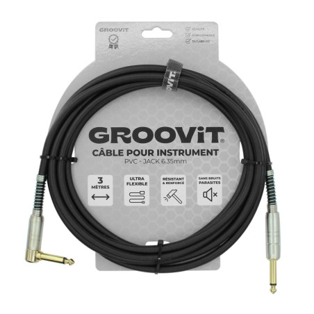 CABLE GROOVIT PVC JACK/JACK COUDE 3M