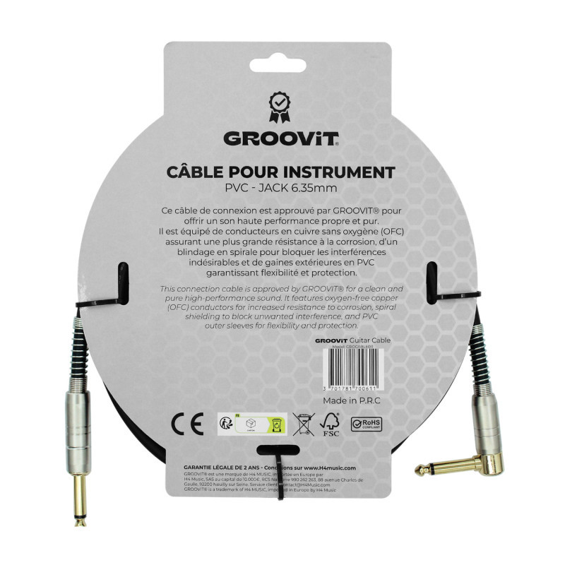 CABLE GROOVIT PVC JACK/JACK COUDE 3M