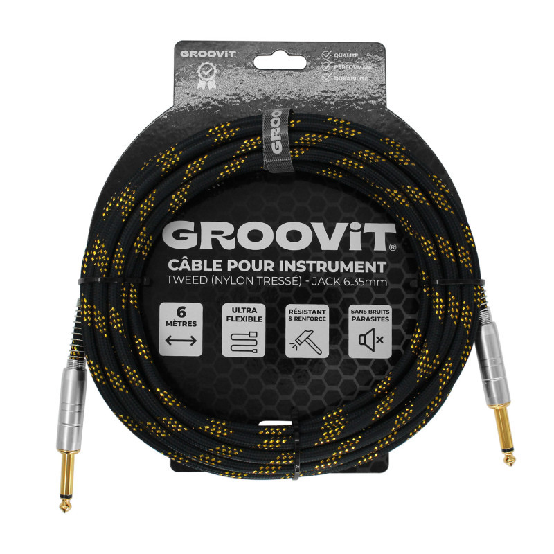 CABLE GROOVIT NYLON TRESSE JACK/JACK 6M NOIR/OR