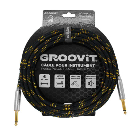 CABLE GROOVIT NYLON TRESSE JACK/JACK 6M NOIR/OR