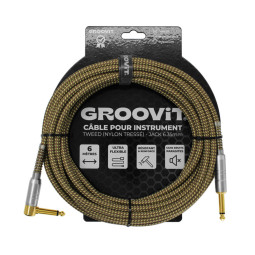 CABLE GROOVIT NYLON TRESSE  JACK/JACK COUDE 6M MARRON