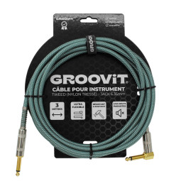 CABLE GROOVIT NYLON TRESSE  JACK/JACK COUDE 3M BLEU CIEL 