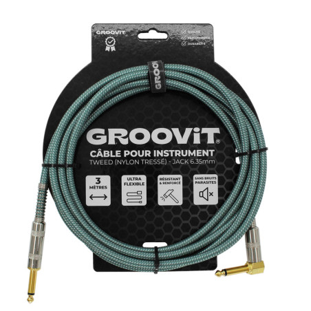 CABLE GROOVIT NYLON TRESSE  JACK/JACK COUDE 3M BLEU CIEL 