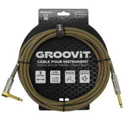 CABLE GROOVIT NYLON TRESSE  JACK/JACK COUDE 3M MARRON