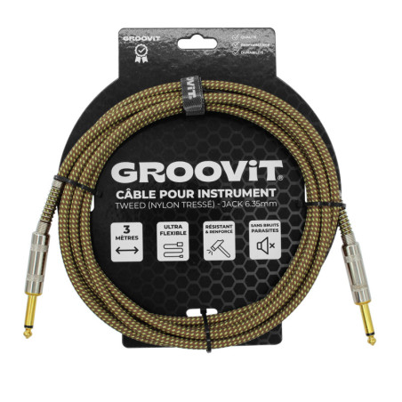CABLE GROOVIT NYLON TRESSE JACK/JACK 3M MARRON