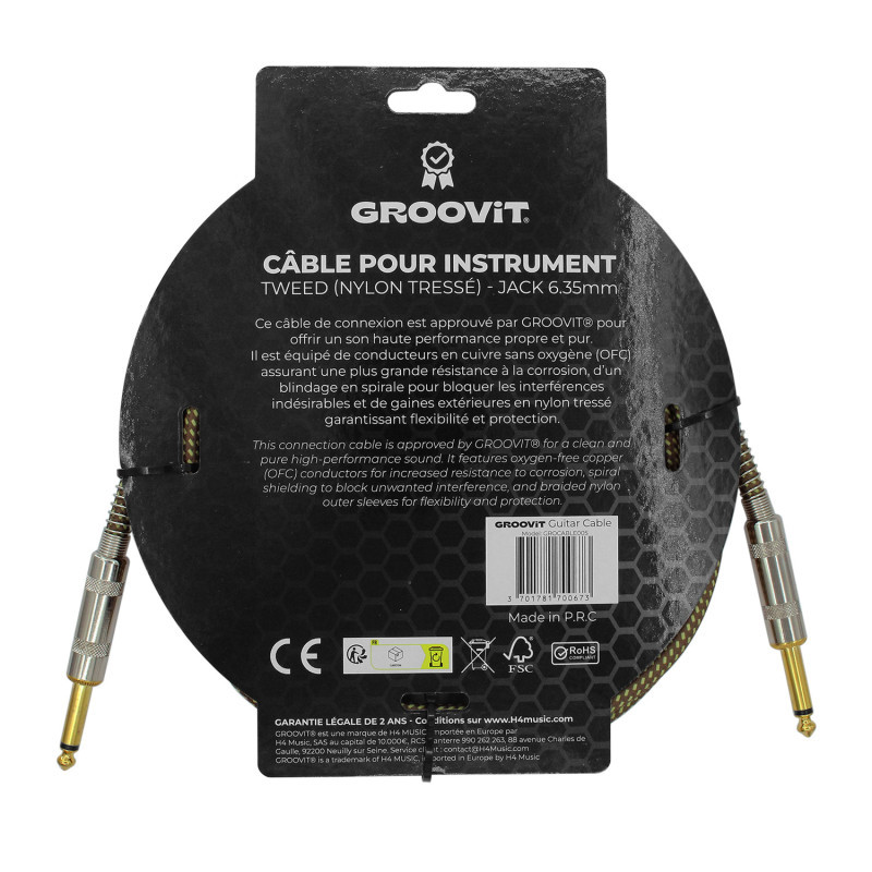 CABLE GROOVIT NYLON TRESSE JACK/JACK 3M MARRON