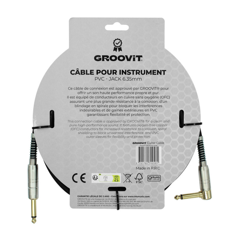 CABLE GROOVIT PVC JACK/JACK COUDE 6M 
