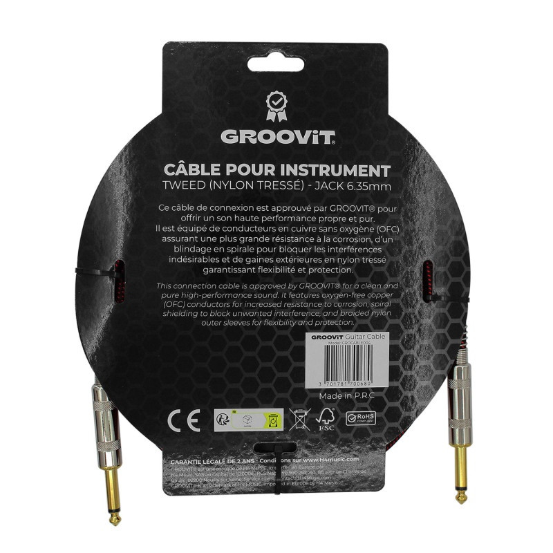 CABLE GROOVIT NYLON TRESSE JACK/JACK 3M ROUGE 