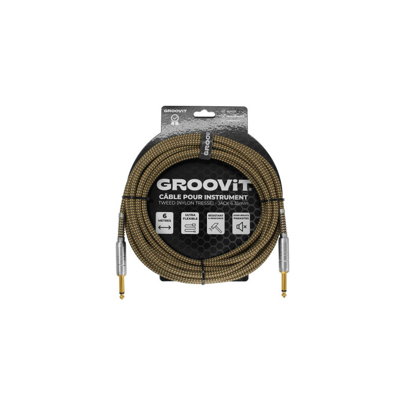 CABLE GROOVIT NYLON TRESSE JACK/JACK 6M MARRON
