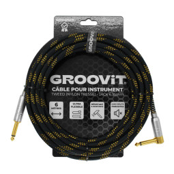 CABLE GROOVIT NYLON TRESSE  JACK/JACK COUDE 6M NOIR ET OR