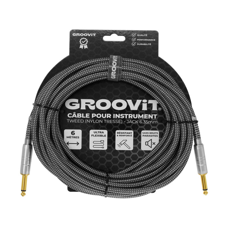 CABLE GROOVIT NYLON TRESSE JACK/JACK 6M GRIS