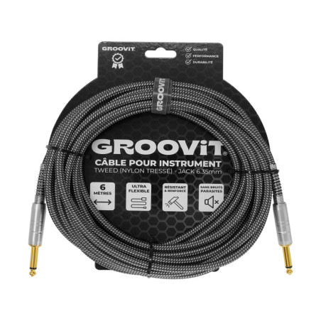 CABLE GROOVIT NYLON TRESSE JACK/JACK 6M GRIS