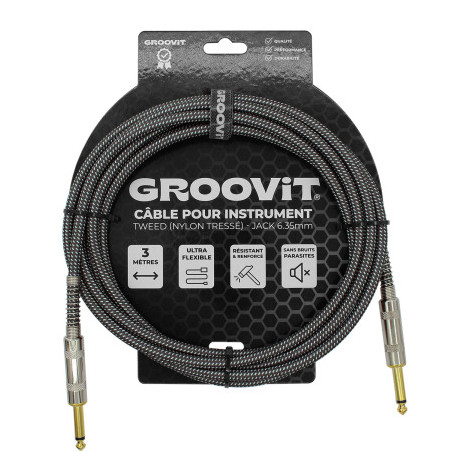 CABLE GROOVIT NYLON TRESSE JACK/JACK 3M GRIS