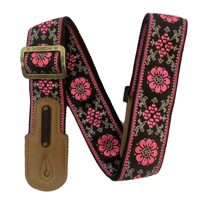 SANGLE GUITARE GROOVIT JACQUARD PETALES FUCHIA GROSTRAP019